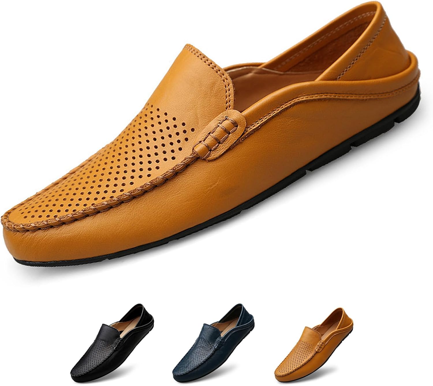 

Классические комфортные повседневные мужские кожаные лоферы с плоской подошвой Optigard, желтый