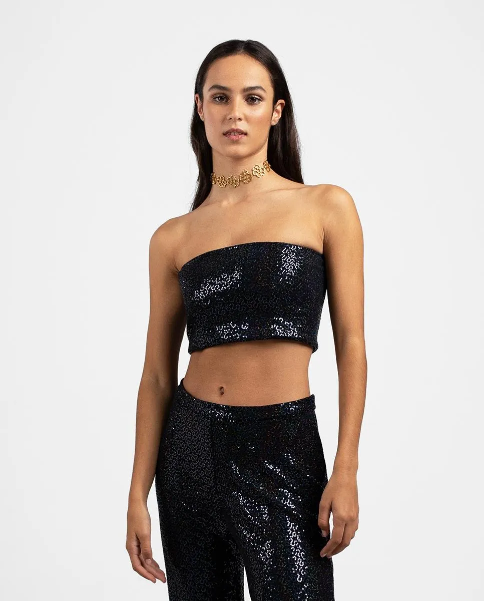 

Короткий женский топ с пайетками Noon, черный