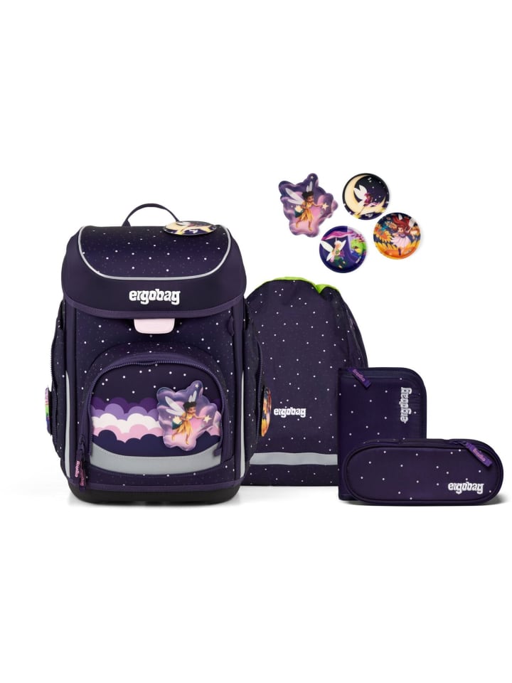 

Ergobag Набор школьных сумок Cubo, 5 предметов, с изображением медведя, наблюдающего за звездами, фиолетовый
