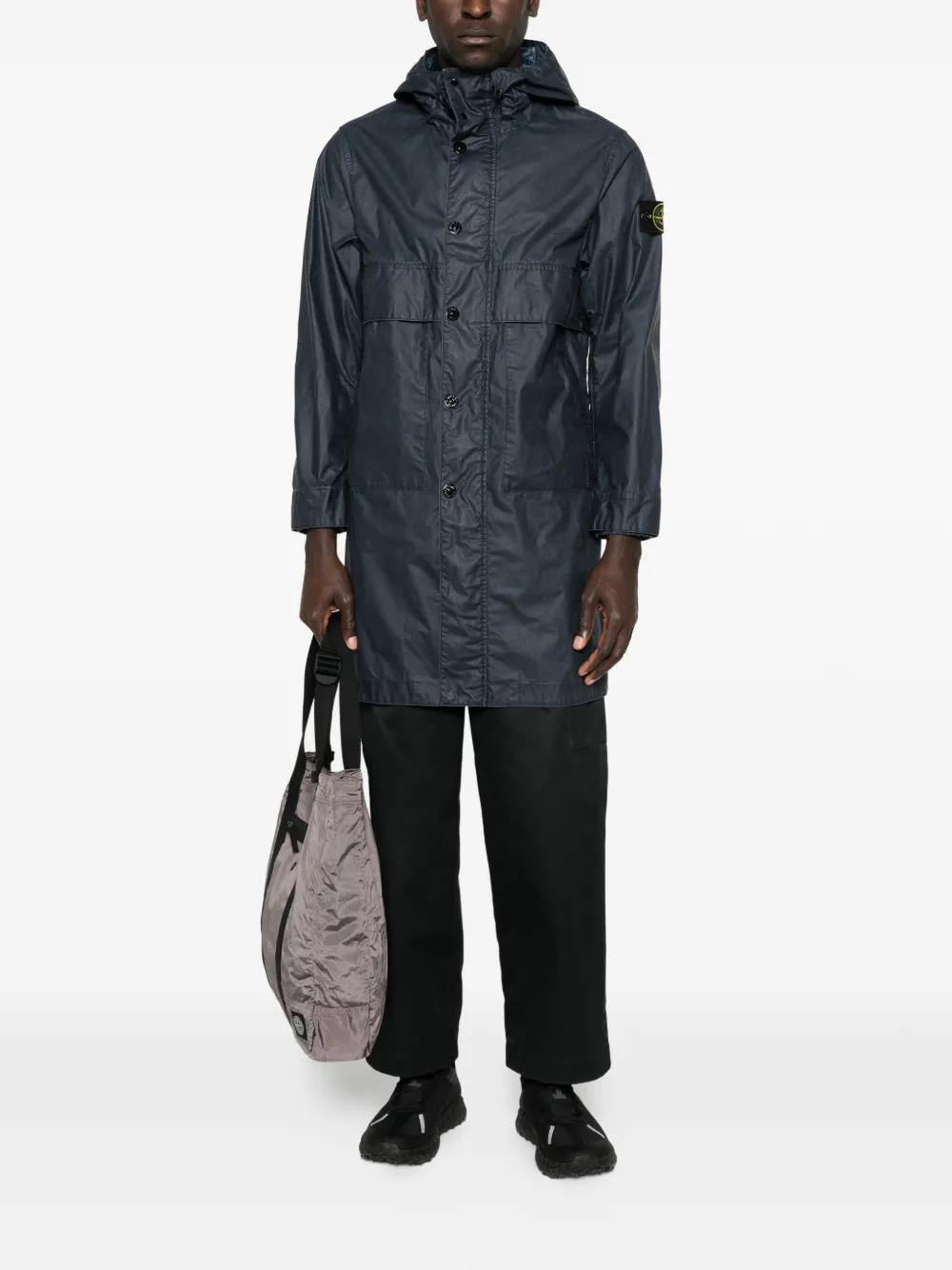 Пальто с капюшоном на застежке-пуговицах Stone Island, синий — фото 2