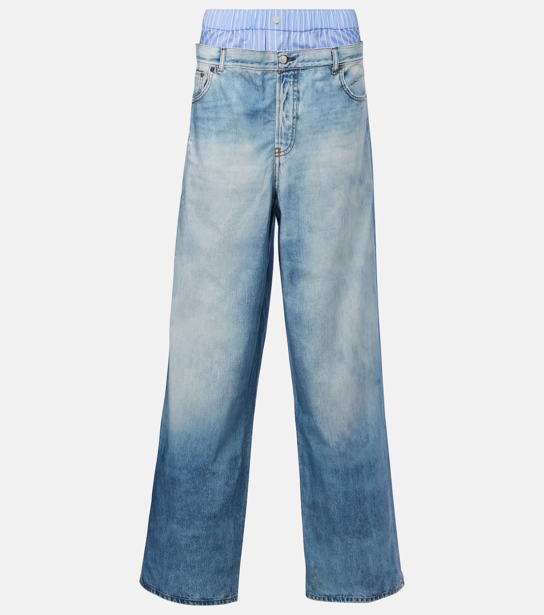 

Брюки-кюлоты из хлопкового поплина с эффектом тромплёй Acne Studios, светло-синий