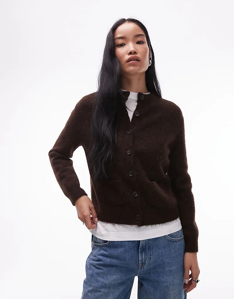 

Кардиган ARKET из альпаки и шерсти с передними карманами темно-коричневого цвета