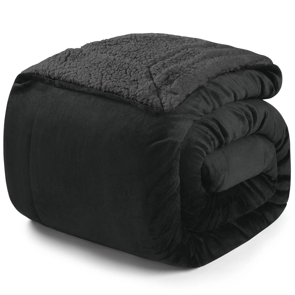 

Одеяло Blumtal Sherpa, мягкое одеяло, пушистое одеяло XXL, флисовое одеяло, сертификат Oeko-TEX, большое диванное одеяло, одеяло, покрывало и покрывало, 220 x 240 см, черный