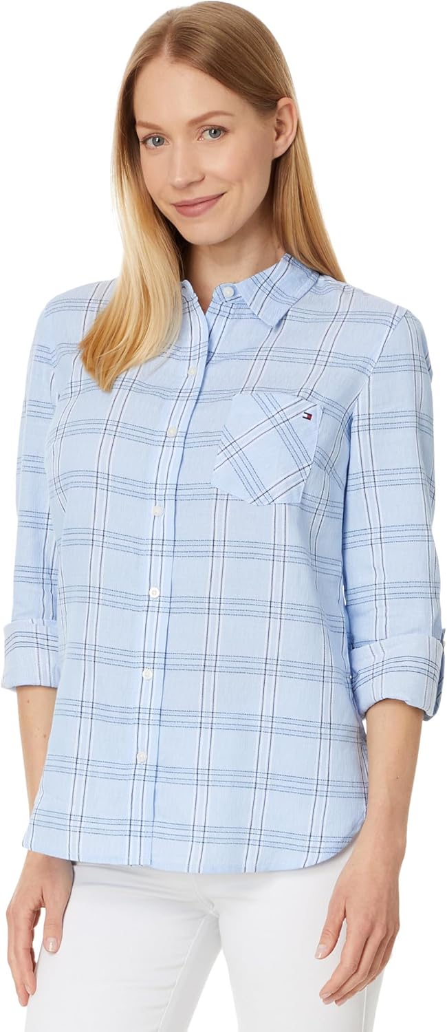 

Женская рубашка Tommy Hilfiger в клетку Pebble Plaid на пуговицах, Blue Multi
