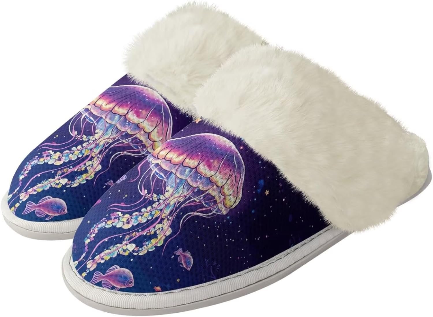 

Женские и мужские забавные пушистые тапочки с животными для пары, противоскользящие домашние туфли с резиновой подошвой, уютные Xixirimido, Jellyfish Pattern