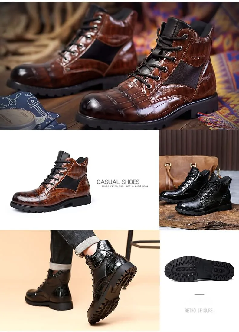 

Мужские ботинки Hopomart из коровьей кожи с печатным узором, мужские высокие повседневные кожаные ботинки, водонепроницаемые формальные туфли на шнуровке, черный