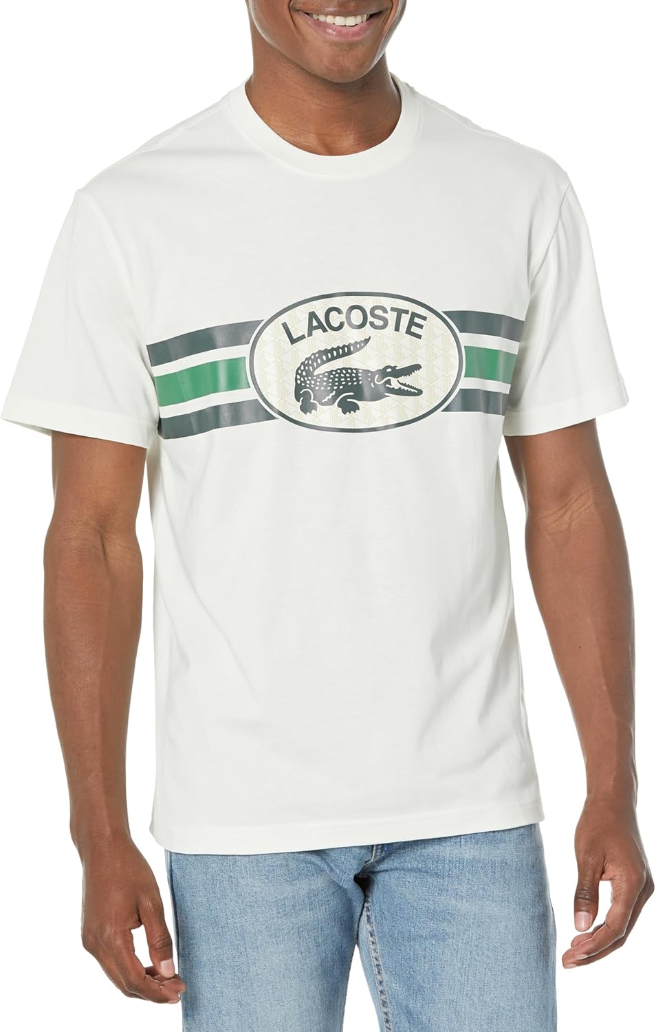 

Мужская футболка Lacoste Classic Fit с круглым вырезом и коротким рукавом, фирменная, Farine