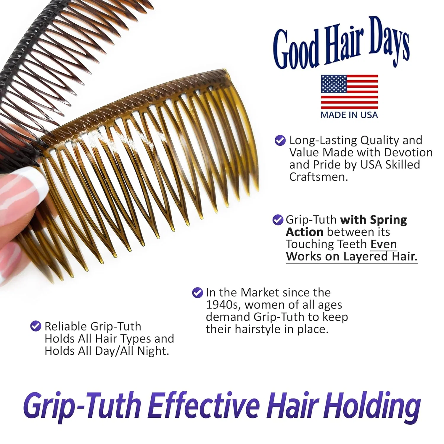 Набор декоративных гребней для волос «Grip‑Tuth Shorty Tuck Combs» от Good Hair Days Good Hair Days, Crystal — фото 4