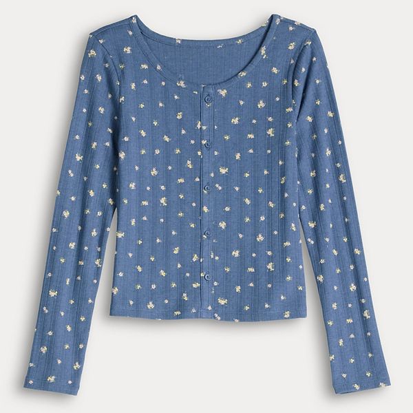 

Длинный рукав с пуговицами спереди для девочек 6-20 лет, regular и plus size So, Navy Floral