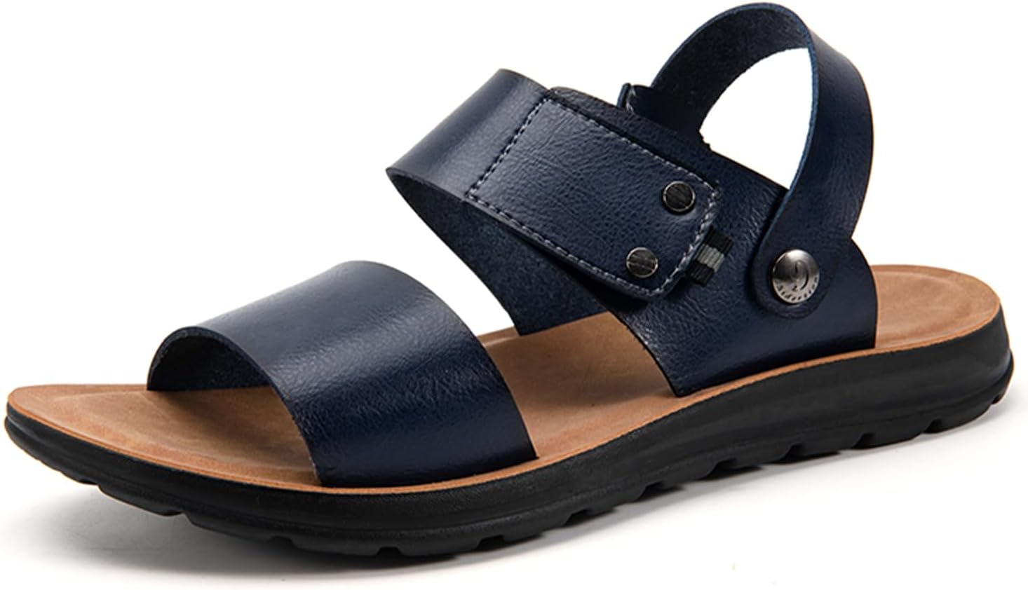 

Мужские кожаные сандалии Dacnakby, слипоны, шлепанцы, регулируемый ремешок, комфортная стелька, повседневная летняя обувь для пляжа и улицы, синий