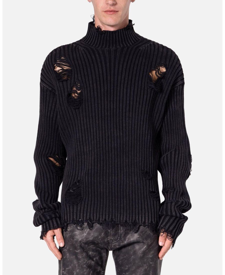 

Мужской укороченный вязаный свитер с эффектом потертости mnml, No Color