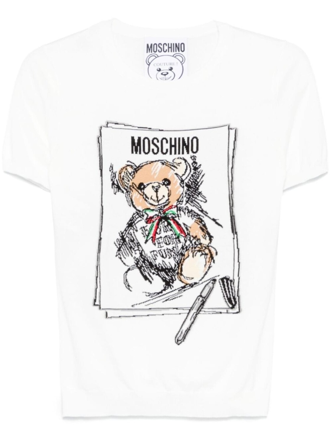 

Трикотажный топ с узором Teddy Bear Moschino, белый
