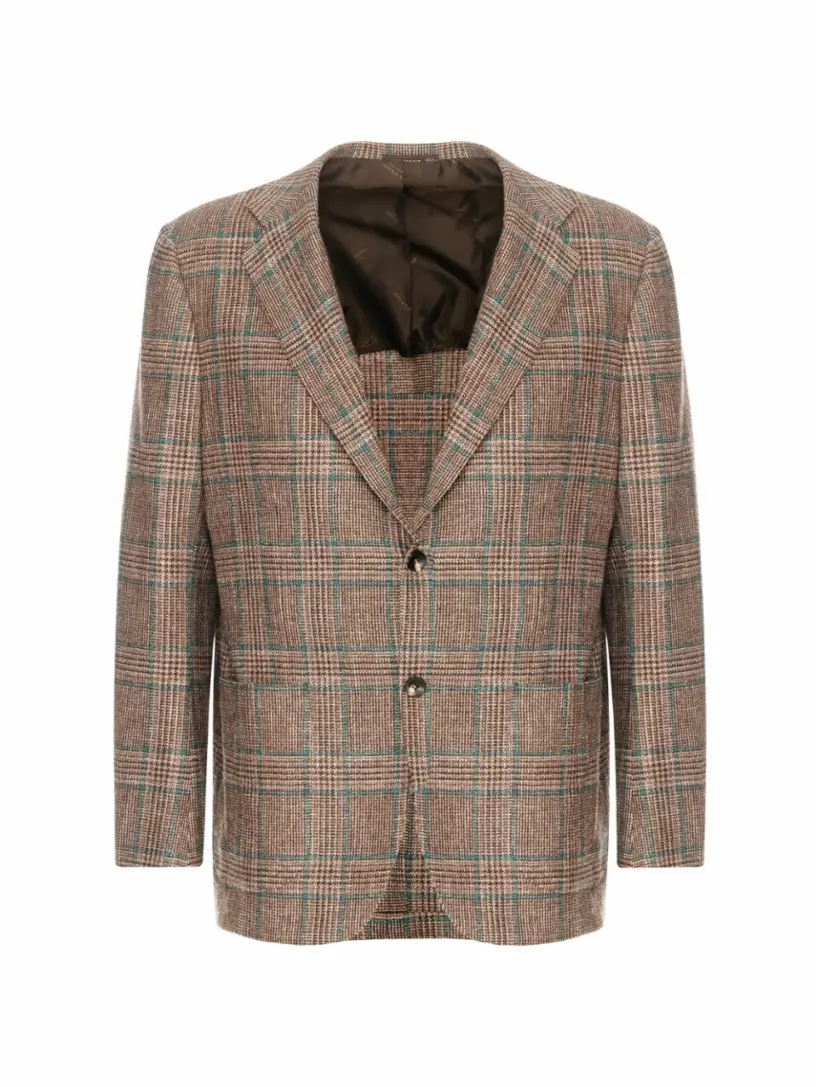 

Однобортный пиджак в клетку Kiton, коричневый