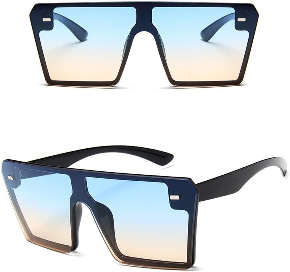 

Женские солнцезащитные очки большого квадратного размера 2027 года, модные, с плоской верхней частью, красные и черные, с прозрачными линзами, цельные, мужские MTZJH, C4 Black-blueyellow