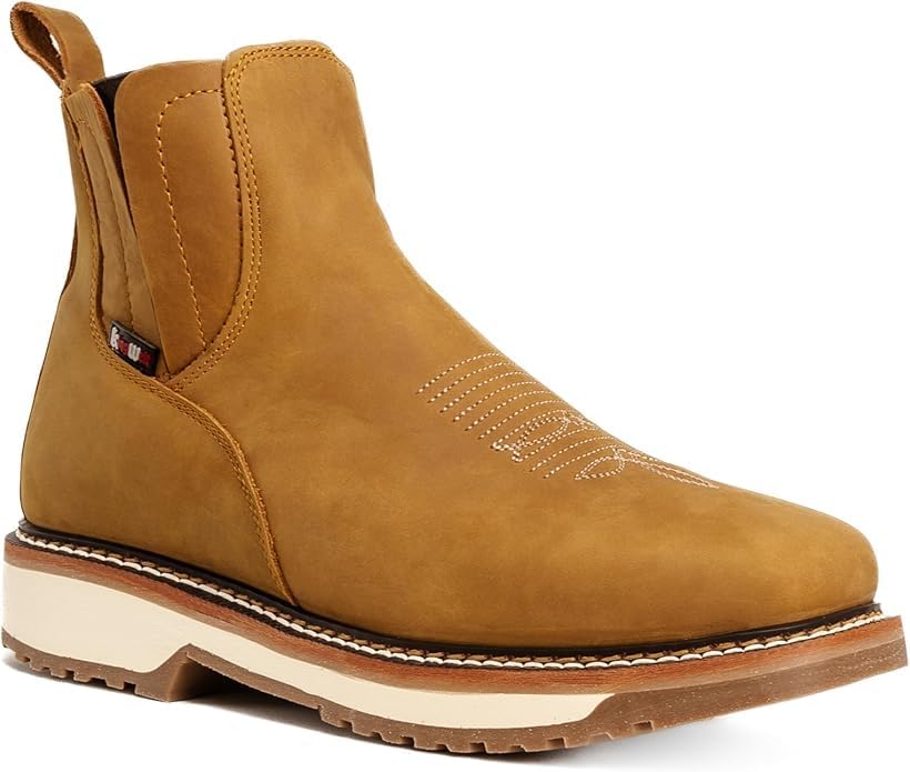 

Ботинки King Welt ARIZONA из натуральной кожи с двойной плотностью, противоскользящие, короткие челси/анклы, 15 см, с квадратным мягким носком, вестерн-стиль для работы для мужчин, кожаные панели, эластичные вставки - цвет Desert Generic, initia...