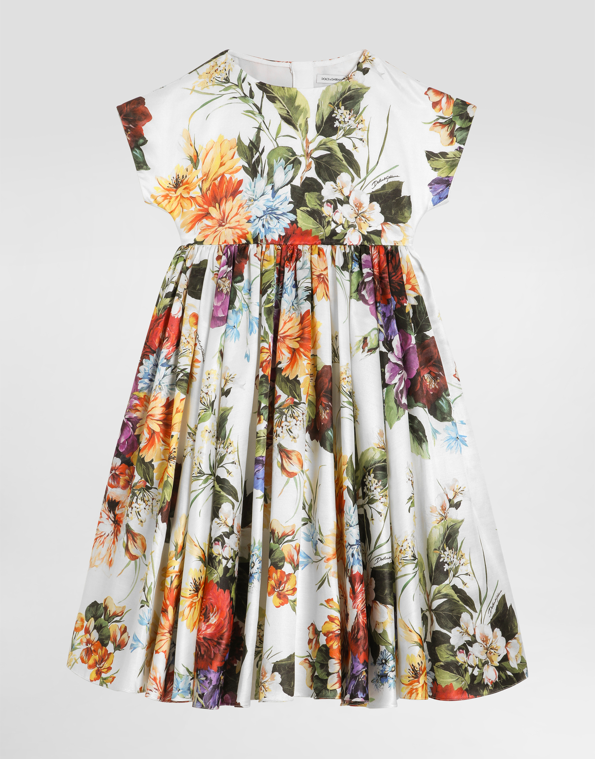 

Платье из органзы с цветочным принтом и короткими рукавами Dolce&Gabbana, мультиколор