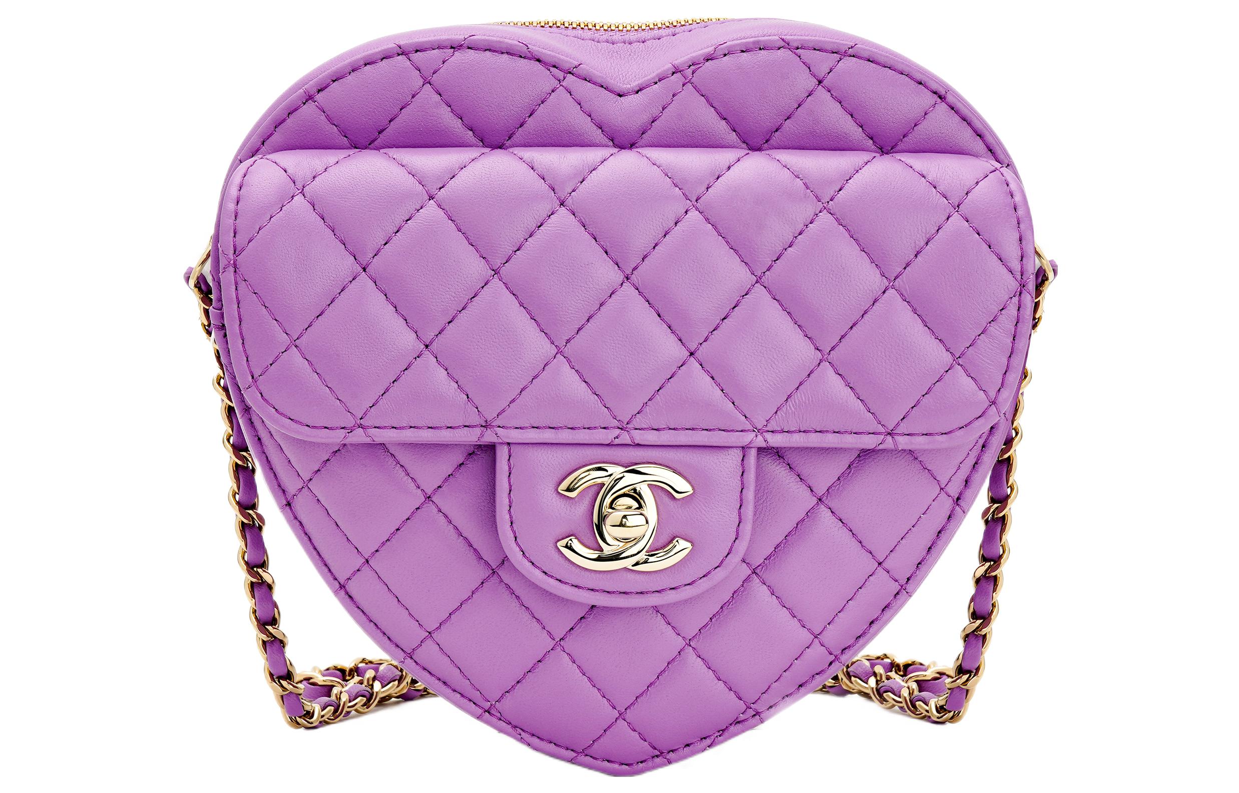 CHANEL Сумка-сердце из овчины на цепочке через плечо женская фиолетовая — фото 2