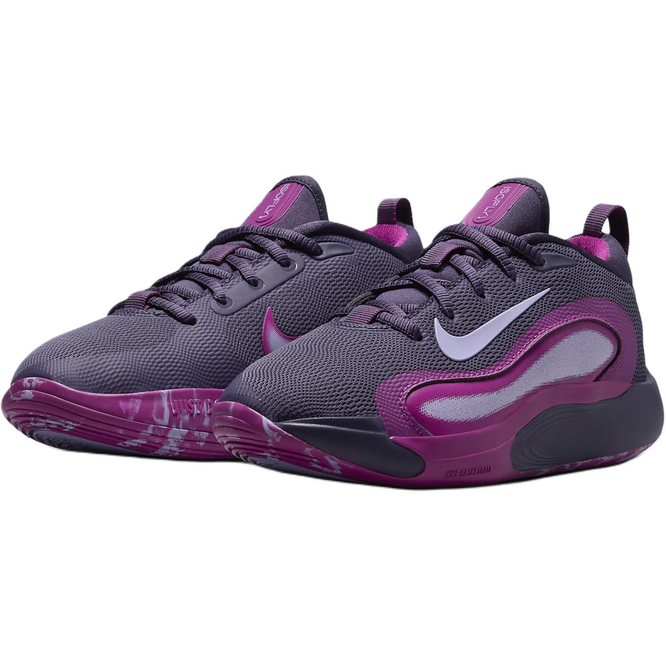 ISOFLY Амортизирующие и дышащие низкие детские баскетбольные кроссовки Purple Teenagers Nike, Темный виноградный пурпур/Яркая фуксия/Серый — фото 3