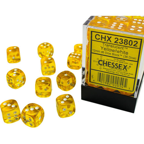 

Аксессуары Chessex Chessex 12mm d6 Set: Translucent - Yellow w/White (36)