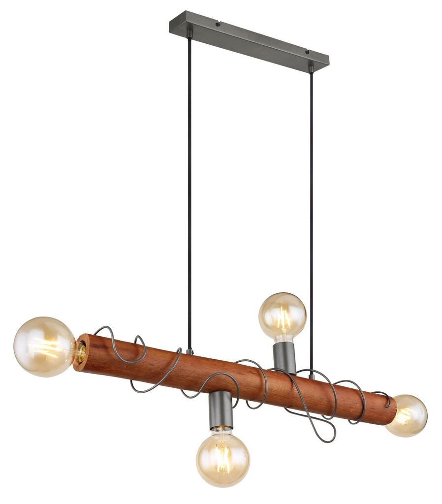 

Подвесное освещение Globo Lighting, светло-серый металл, коричневое дерево, кабель обмотан вокруг дерева, ДxШxВ: 700x200x1200 мм, без 4x E27 60 Вт 230 В.