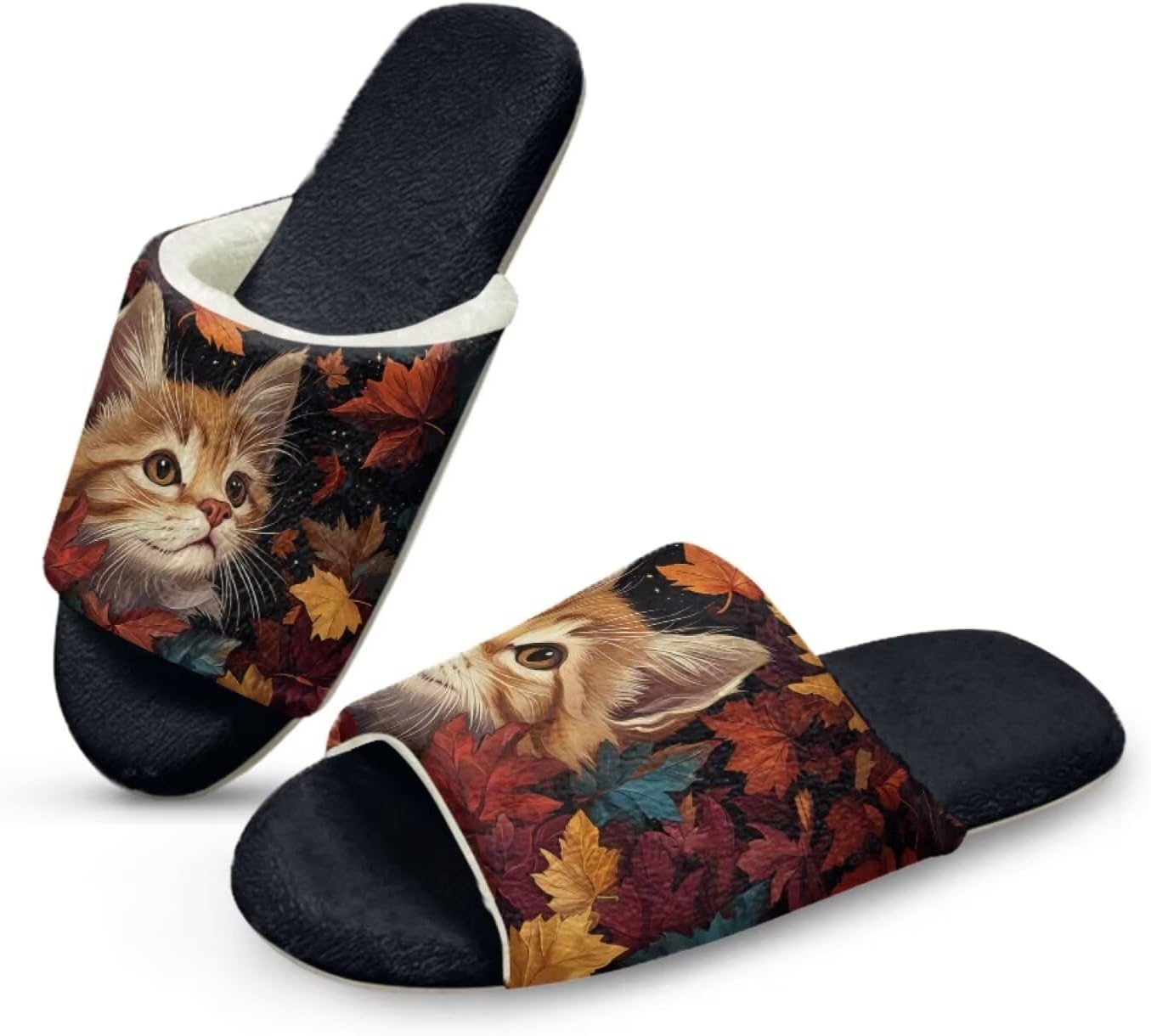 

Домашние тапочки Forchrinse для женщин и мужчин с открытым носком, гостевые тапочки, можно стирать, многоразовые, для спа и отеля, Cat Fall Maple Leaf