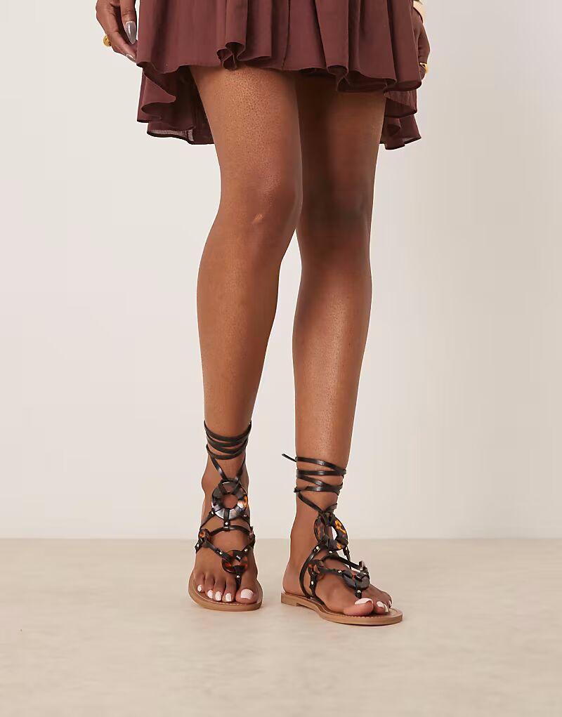 Сандалии Fiona с черепаховой отделкой и завязками на ногах ASOS DESIGN черного цвета — фото 3