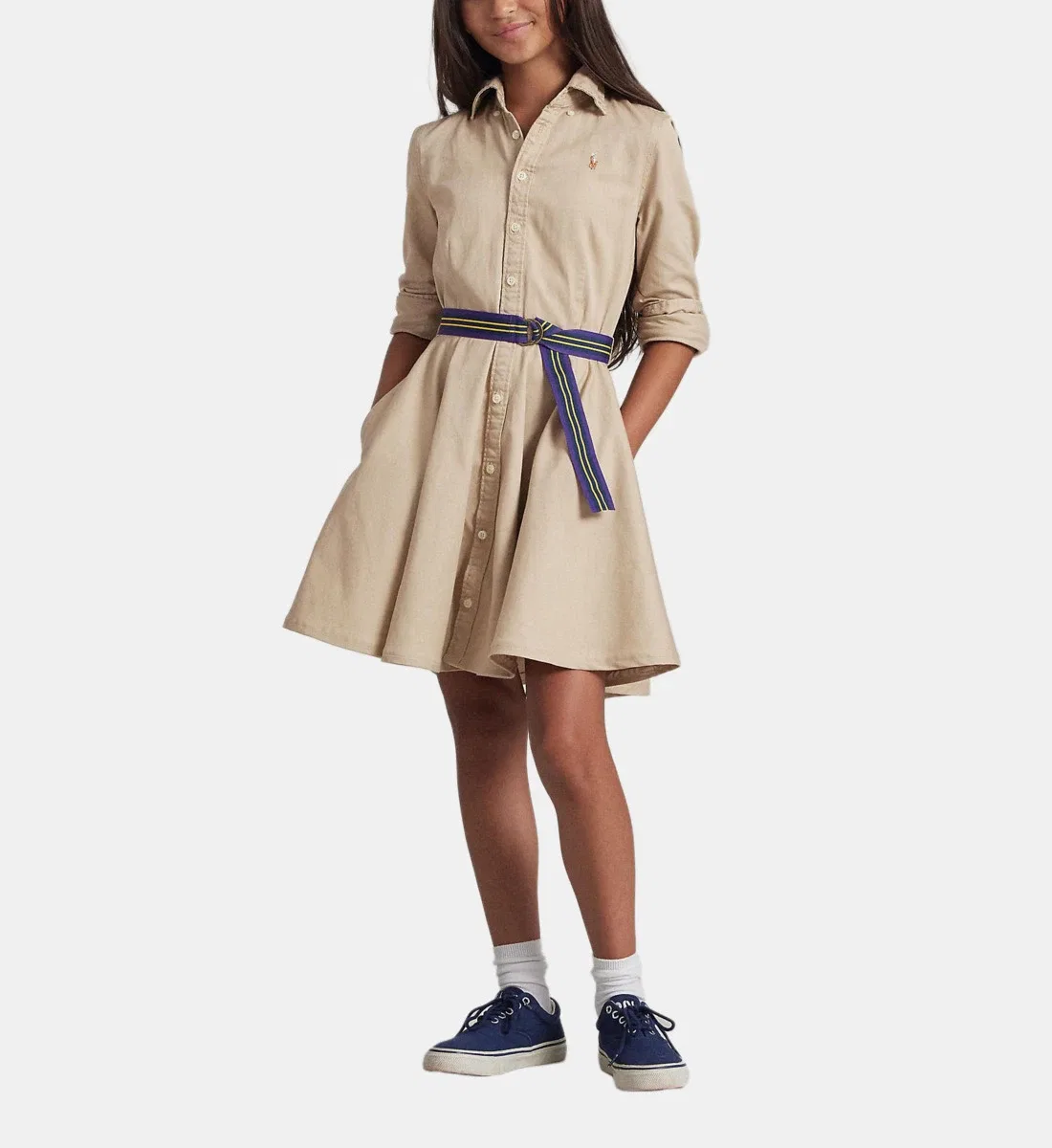 Платье-рубашка чинос, хлопковый ремень POLO RALPH LAUREN, бежевый — фото 3