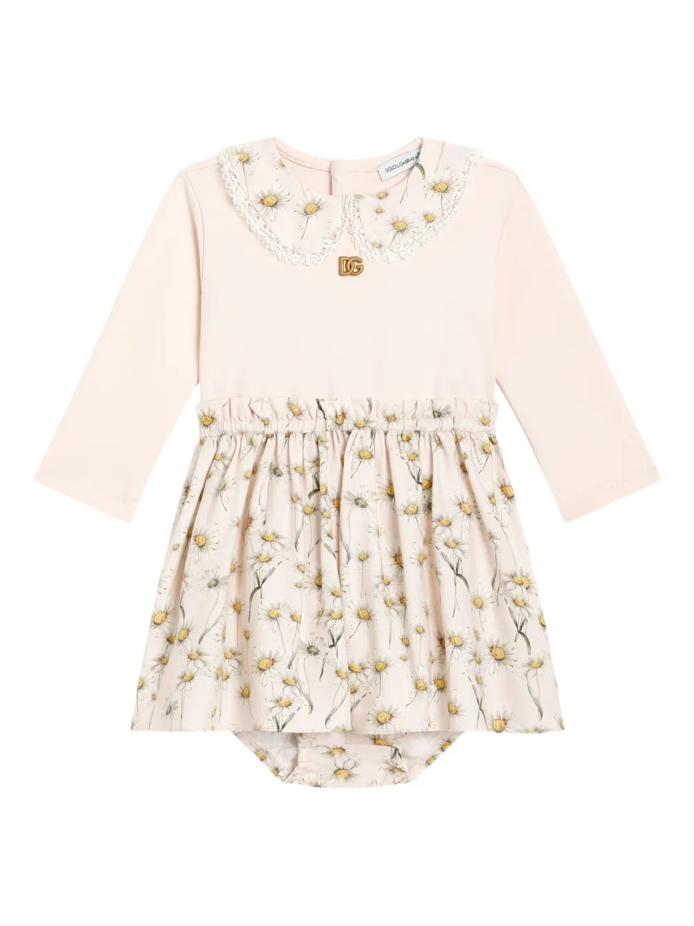 

Платье с кружевом и цветочным принтом Dolce & Gabbana Kids, нейтральный
