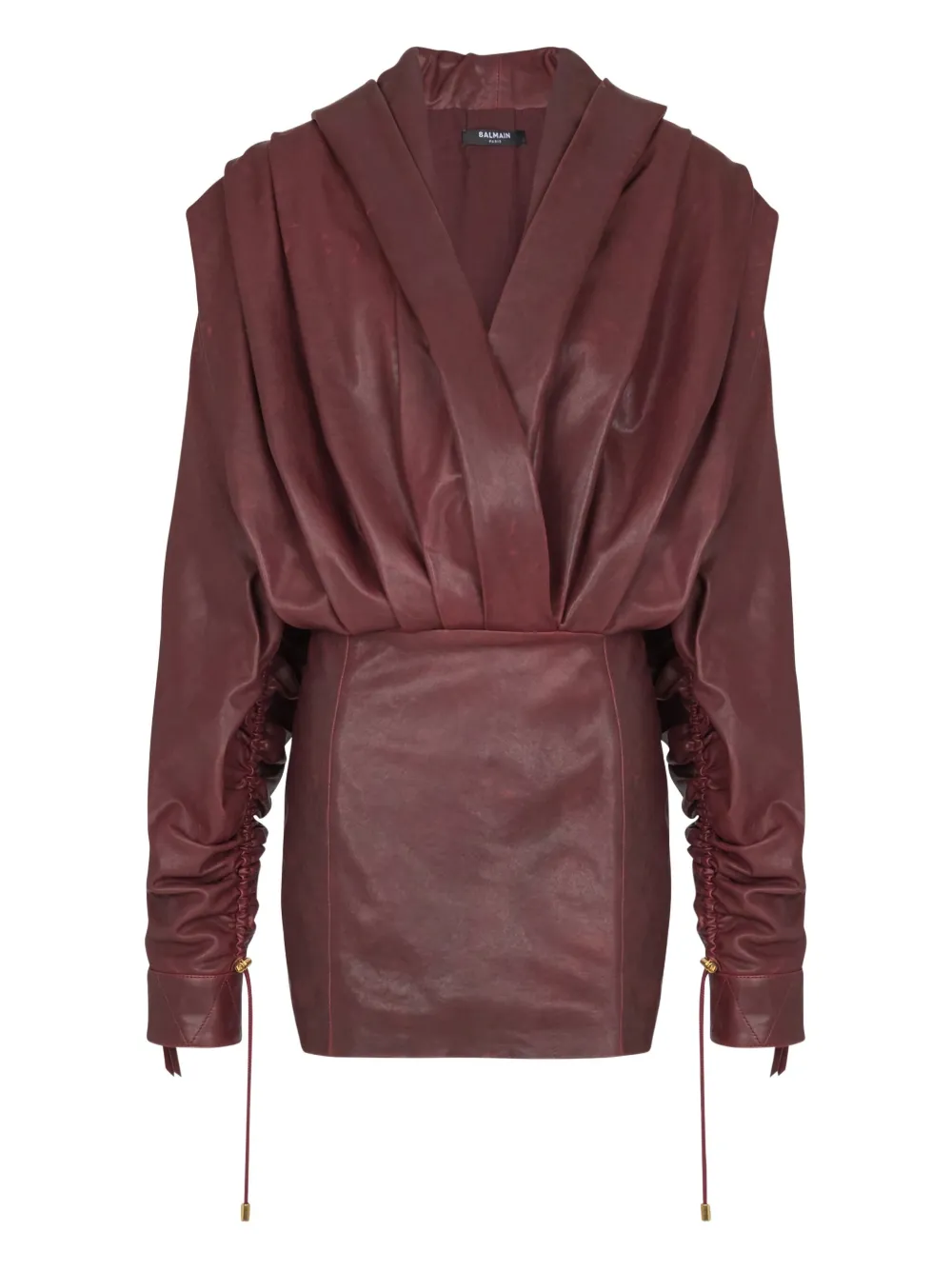 

Кожаное платье мини с капюшоном BALMAIN, красный