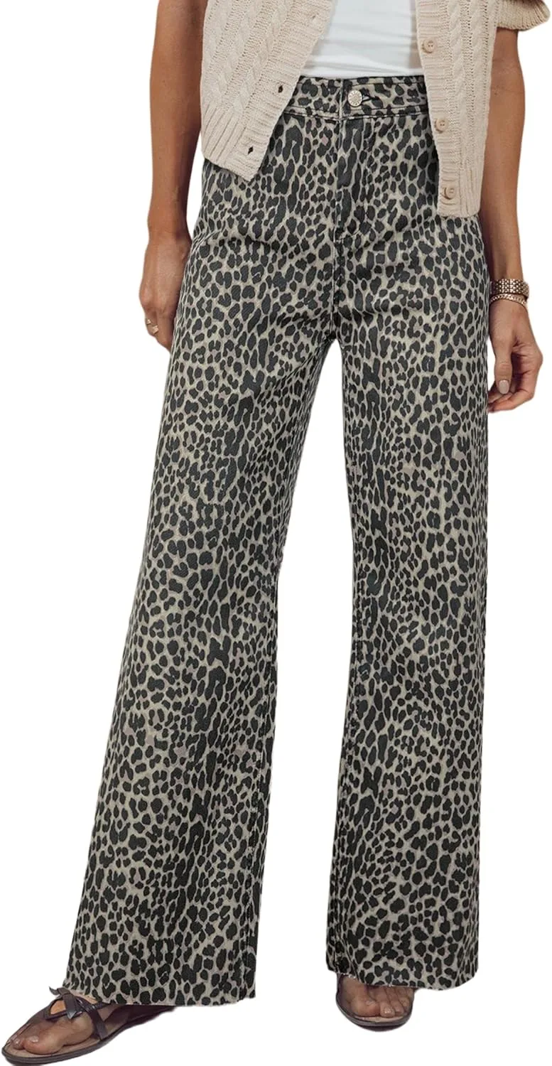 

Женские джинсы с леопардовым принтом, широкие, высокая посадка Apvirdy