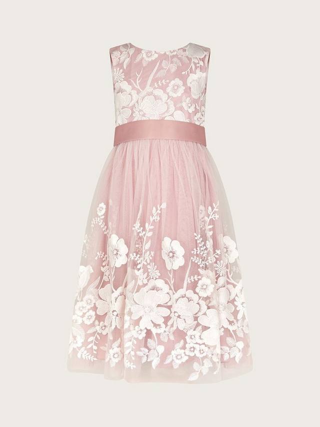 Детское платье макси Alicia с вышивкой и кружевом Monsoon, Pink — фото 2