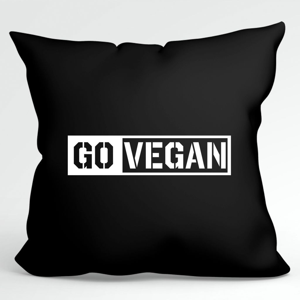 

Huuraa Go Vegan Cushion Современная декоративная подушка с наполнителем, размер 40 x 40 см, черная с мотивом для всех веганов. Идея подарка для друзей и семьи Hellweg Druckerei