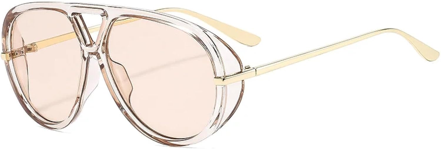 

Винтажные солнцезащитные очки в крупной оправе с двойной перемычкой для женщин и мужчин, модные очки для путешествий и вождения, защита от УФ-излучения UV400 TKKTLLT, Champagne Champagne