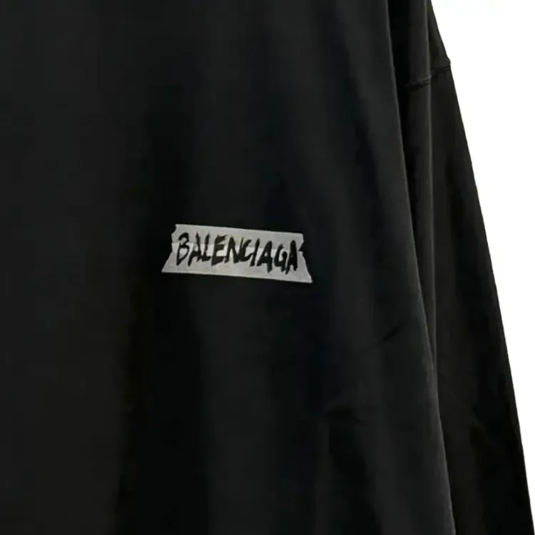 Футболка Balenciaga с длинными рукавами и круглым вырезом, свободного кроя, цвет «выцветший черный» — фото 3