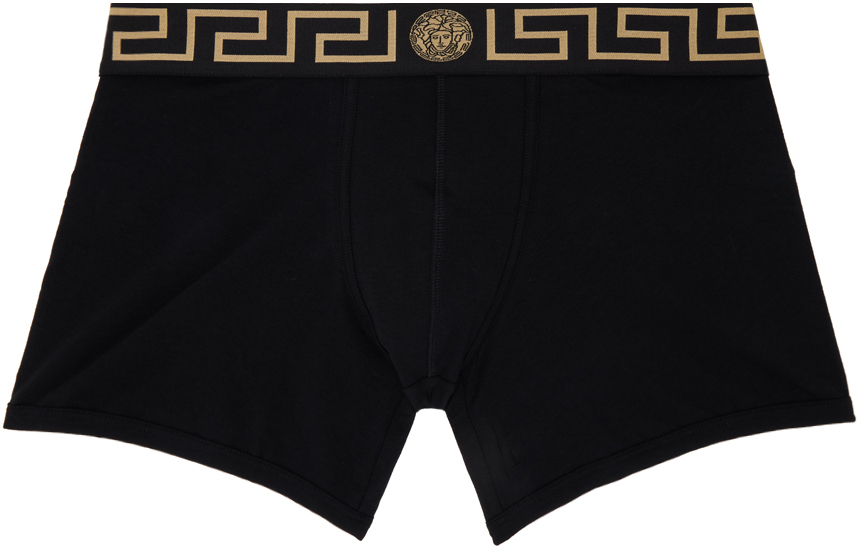 

Черные длинные боксеры Greca Border Versace Underwear