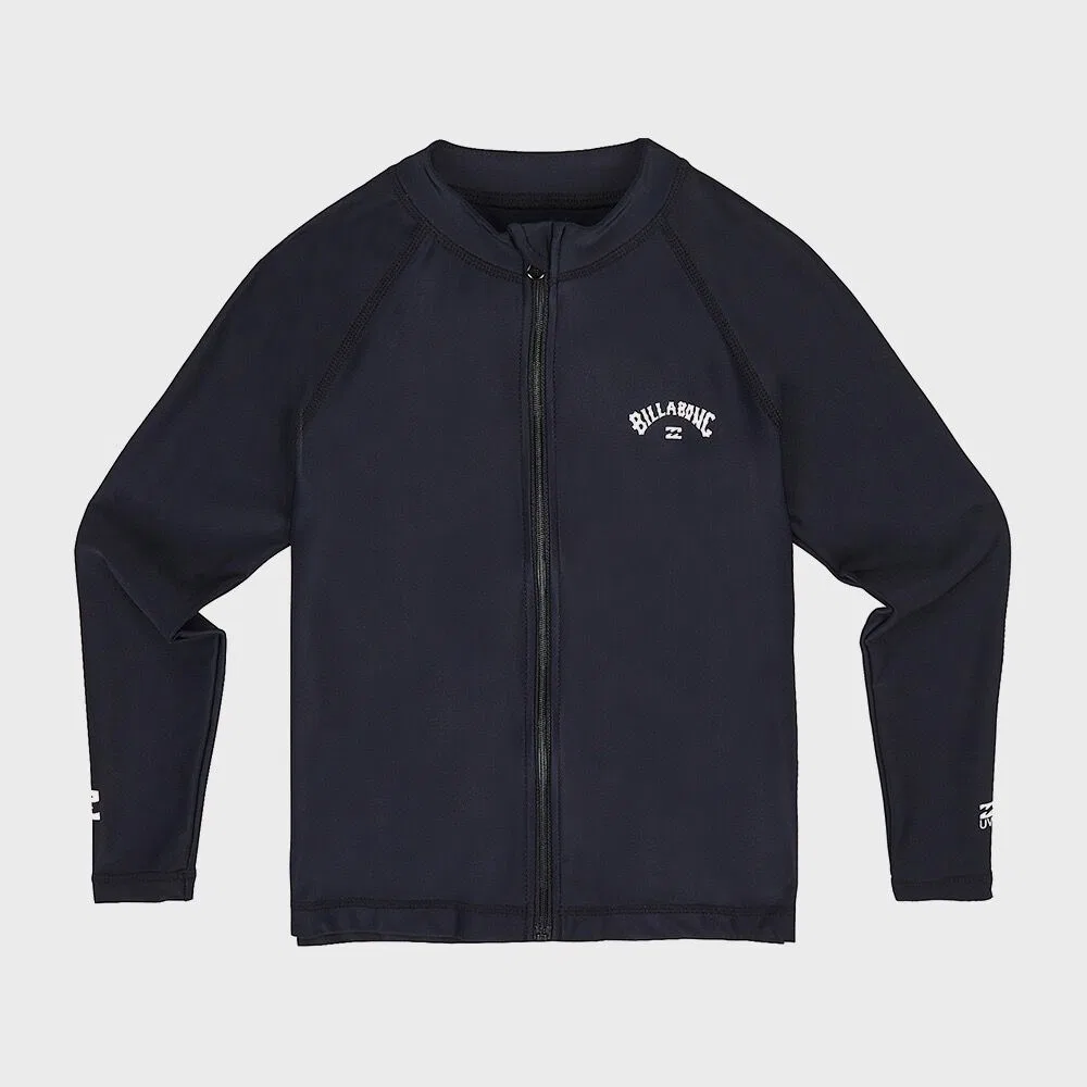 Детский чёрный рашгард на молнии с логотипом Arch Wave от Billabong