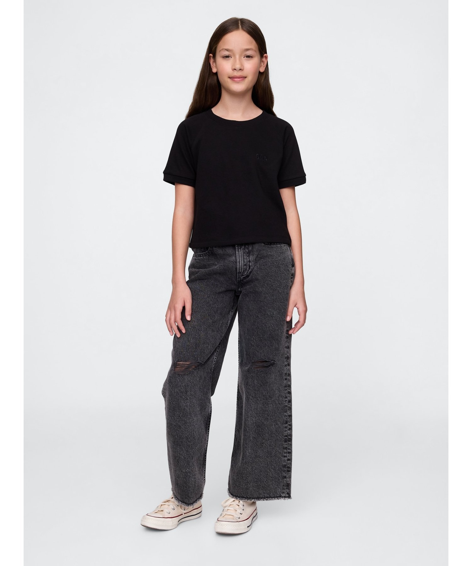 (K) Свободная махровая футболка (детская) GAP, TRUE_BLACK_V2 — фото 3