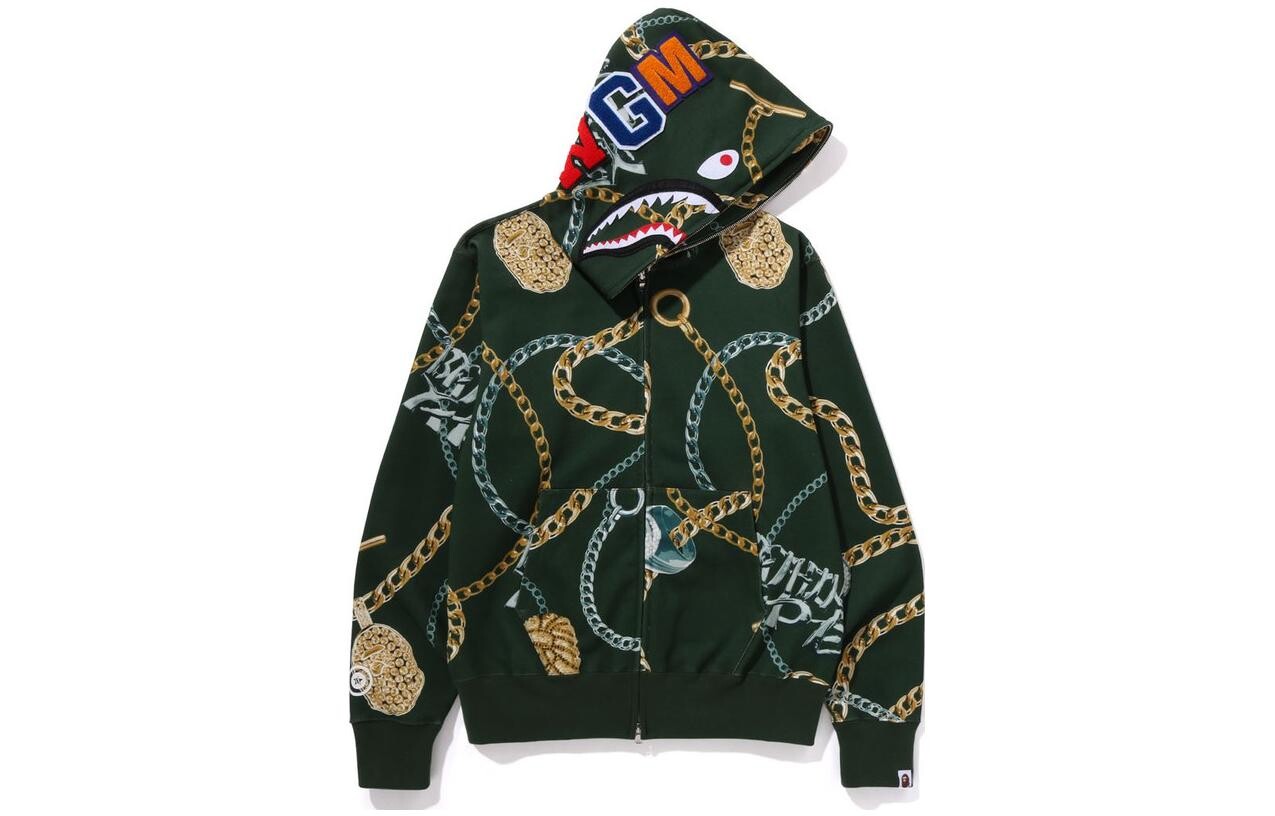 

Толстовка с капюшоном BAPE Jewels Shark на молнии A Bathing Ape, белый