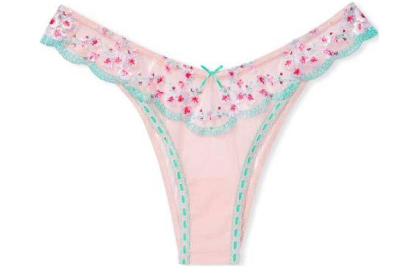 

VICTORIA'S SECRET Трусы Женские 1 Штука Светло-Розовые Цветочная Вышивка