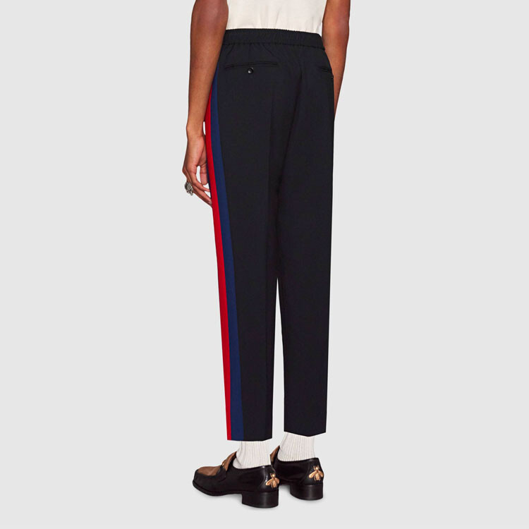 Брюки Gucci Wool Cropped, шерсть, мохер, черный / красный / синий — фото 2