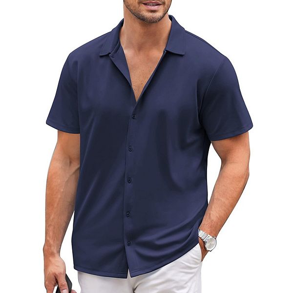 

Мужская повседневная рубашка с коротким рукавом muscle fit Coofandy, Navy Blue