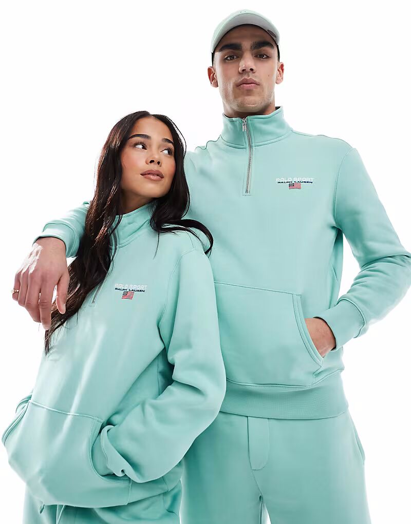 

Polo Ralph Lauren Sport capsule унисекс свитшот с небольшой грудью и логотипом на молнии светло-зеленого цвета CO-ORD