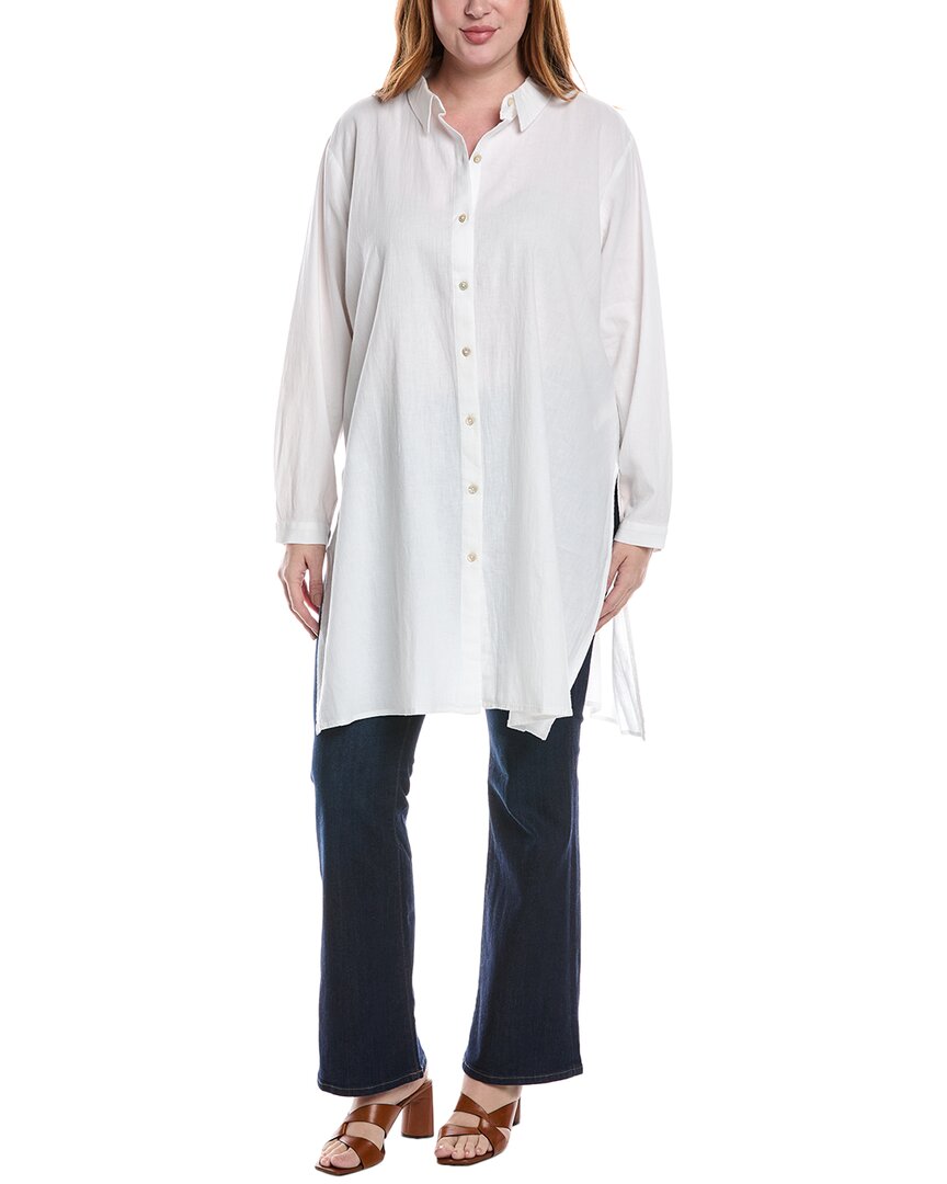 

Платье-рубашка EILEEN FISHER Plus с высоким разрезом из льняной смеси, белый