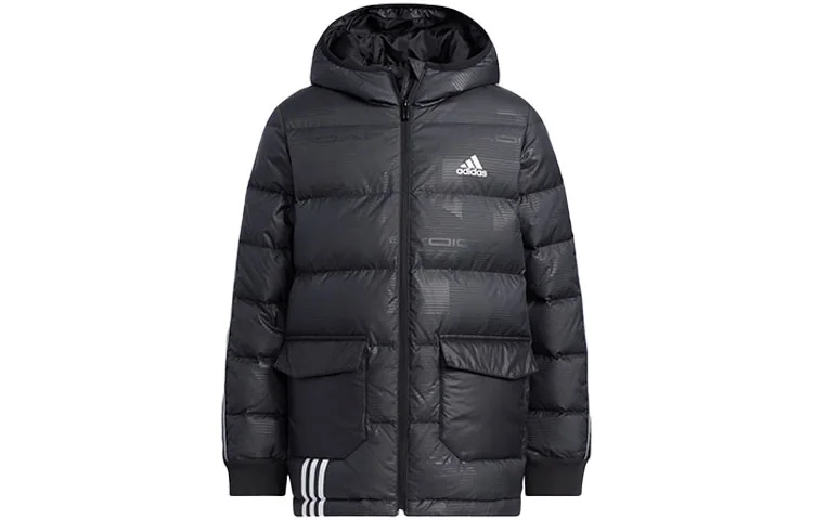 Детская пуховая куртка с капюшоном Adidas, черный