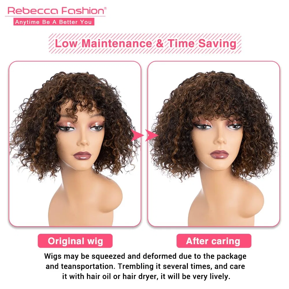 Парик Rebecca Fashion Highlight Curly Bob из натуральных волос, 25 см Rebecca Fashion, Black Mixed Brown — фото 3