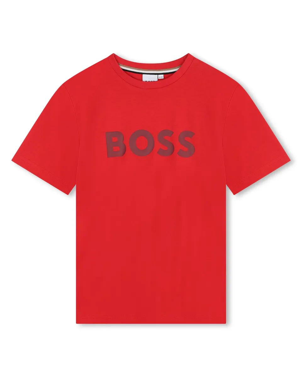 

Футболка для мальчика из 100% хлопка с логотипом спереди BOSS Kidswear, красный