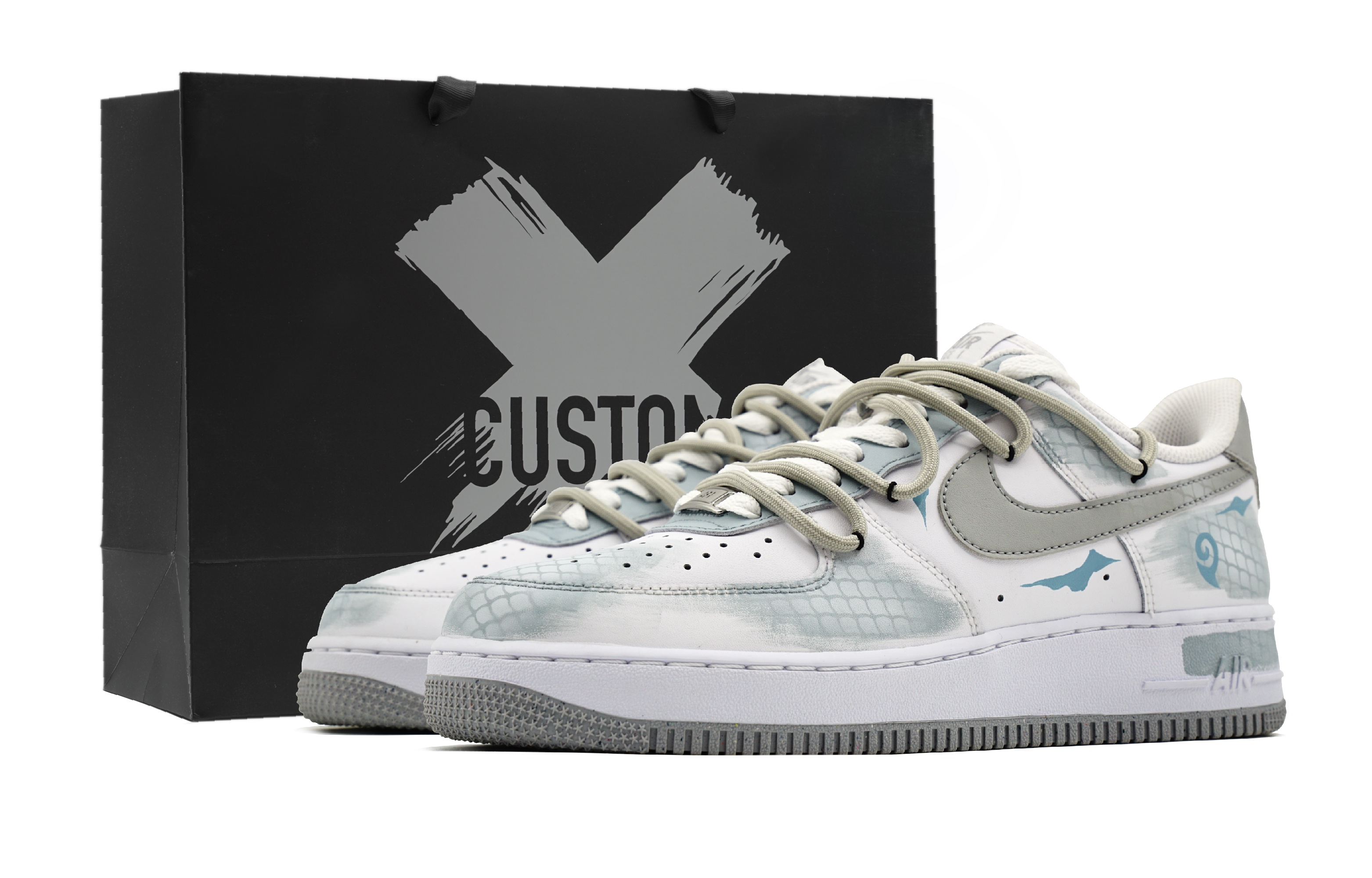 

Nike Кроссовки Air Force 1 с низким верхом, противоскользящие, износостойкие, для скейтбординга, мужские, белые, сине-серые
