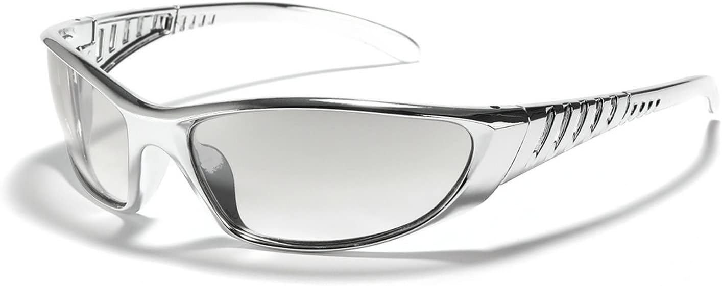 

Солнцезащитные очки Laureles Wrap Around Y2K для женщин и мужчин, солнцезащитные очки-щитки с плоской верхней частью, футуристические солнцезащитные очки с градиентными линзами, Silver