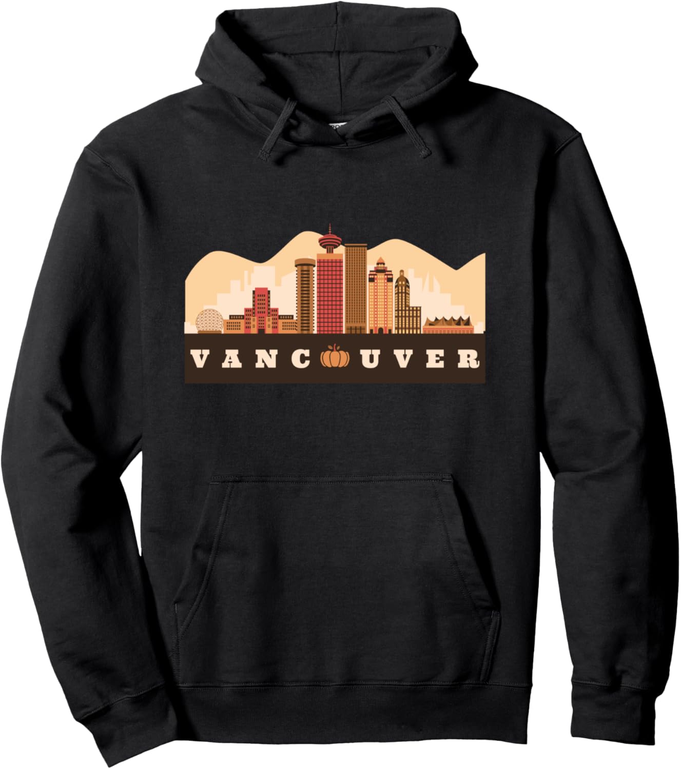 

Худи с силуэтом и контуром тыквы Ванкувера, Канада Vancouver Canada City Skyline Silhouette Outline, черный
