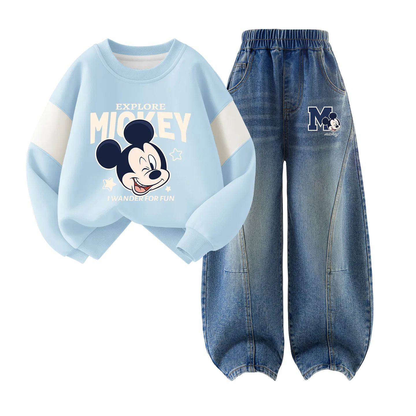 Детская спортивная одежда Casual с круглым вырезом Disney, Di Fanjing Pudding Blue+Di Fanjing K Denim Blue